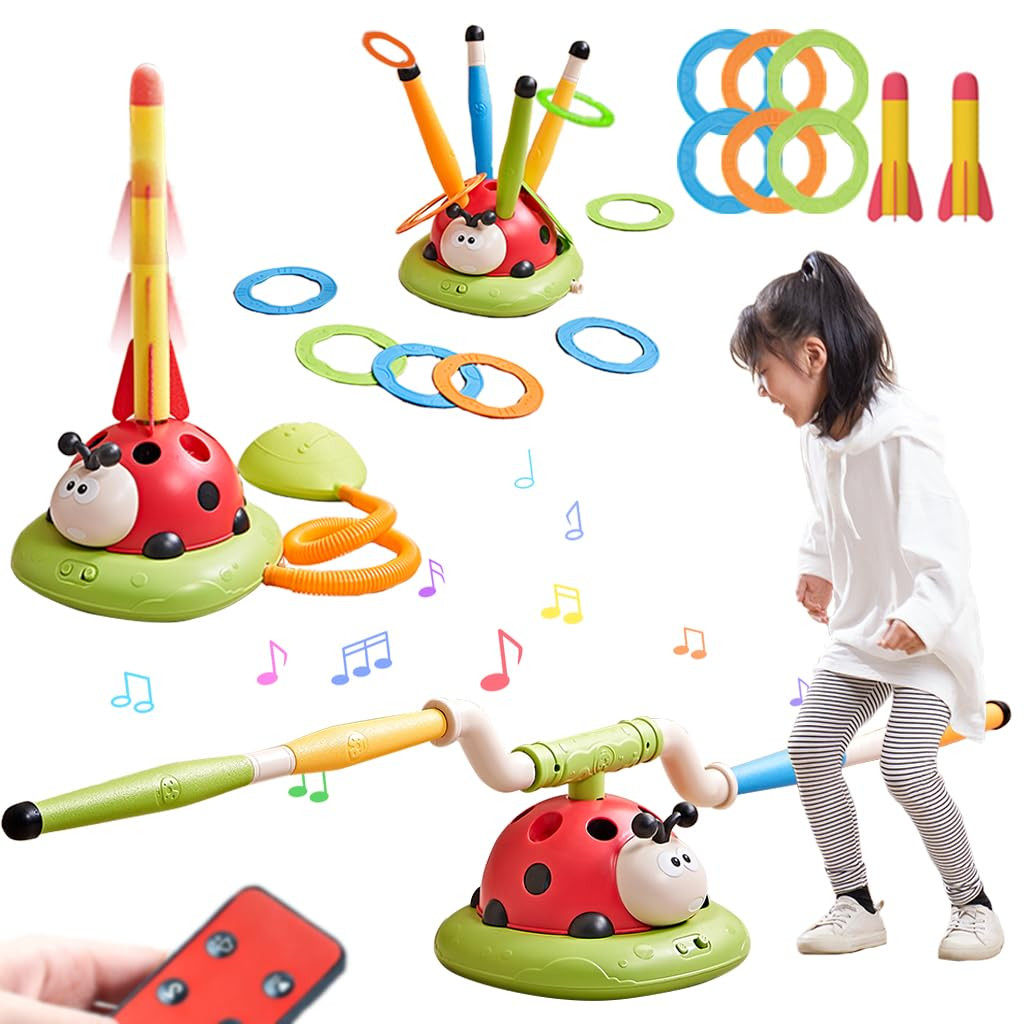 3 in 1 Musical Jump, Toss Ring Game and Stomping Launch Rocket Launcher for Kids Outdoor Toys wit... | Amazon (US)