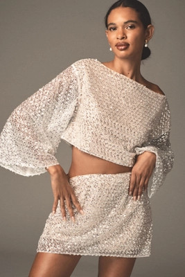 Mare Mare Sequin Long-Sleeve Crop Top & Mini Skirt Set | Anthropologie (US)