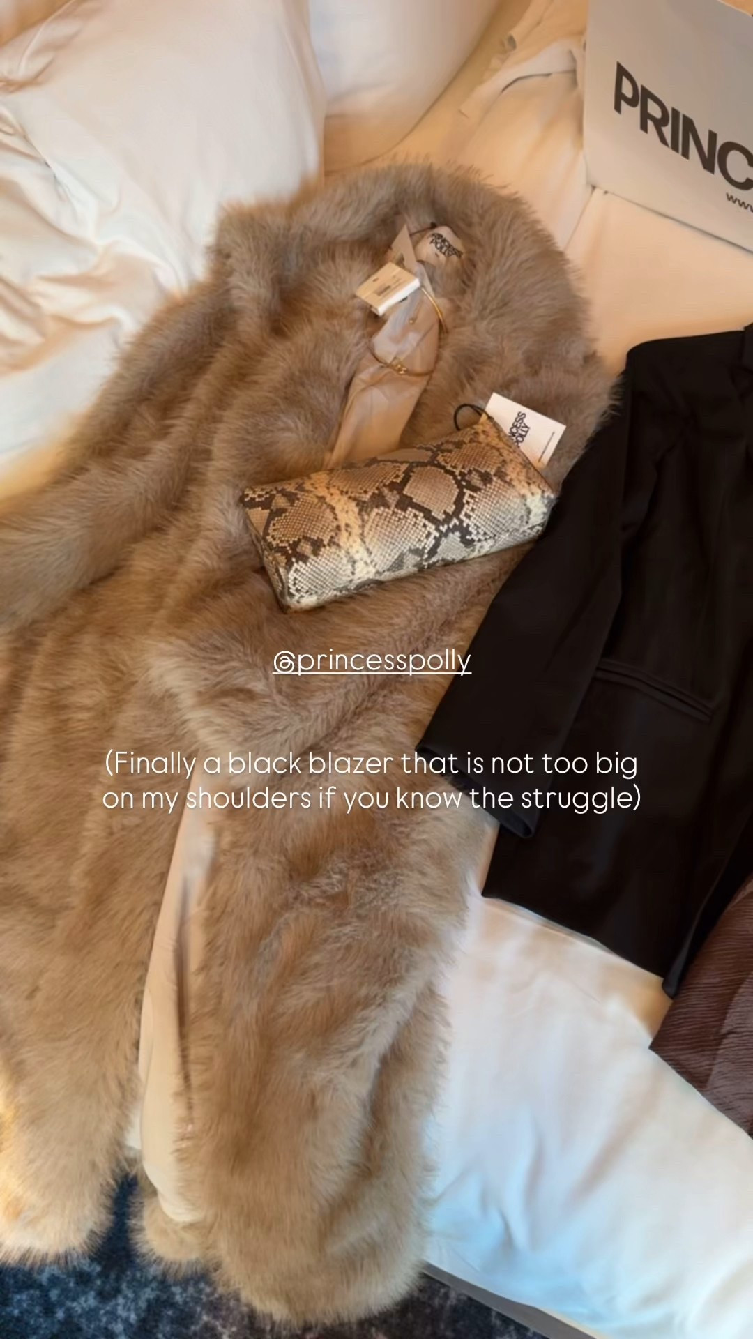 Black Friday at Princess Polly their website is 40% off. I got this for jacket which also comes in black a snake print clutch statement, jewelry pieces, and the perfect black blazer that isn’t too oversized on the shoulders. 

#LTKCyberWeek #LTKHoliday #LTKSaleAlert