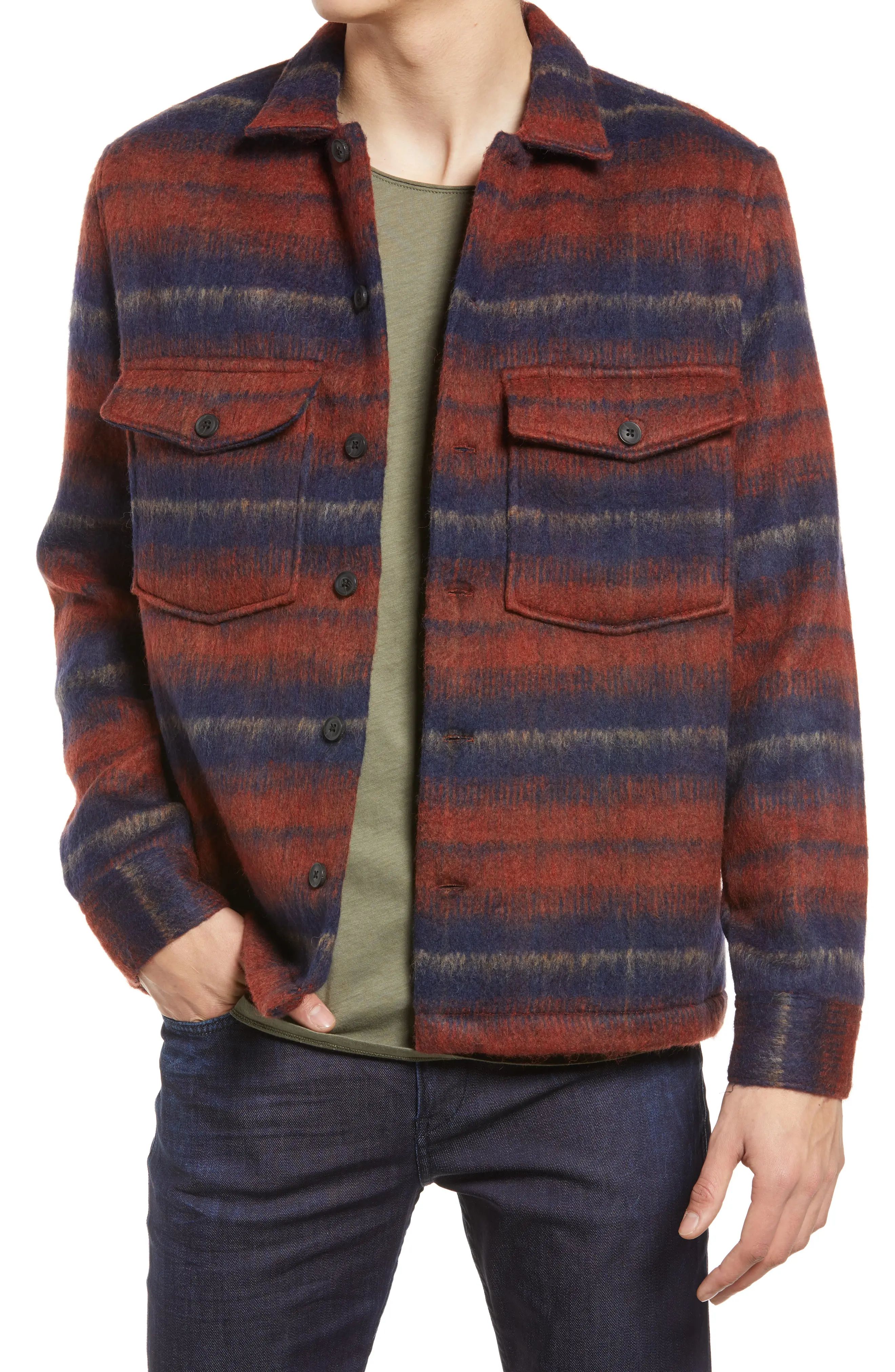 Men's Allsaints Men's Hatch Stripe Flannel Shirt Jacket, Size Small - Red | Nordstrom