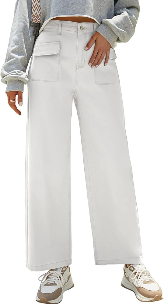 Dokotoo Womens Cargo Pants Women Baggy Wide Leg High Waist Casual Pants Jean Stretch Pants | Amazon (US)