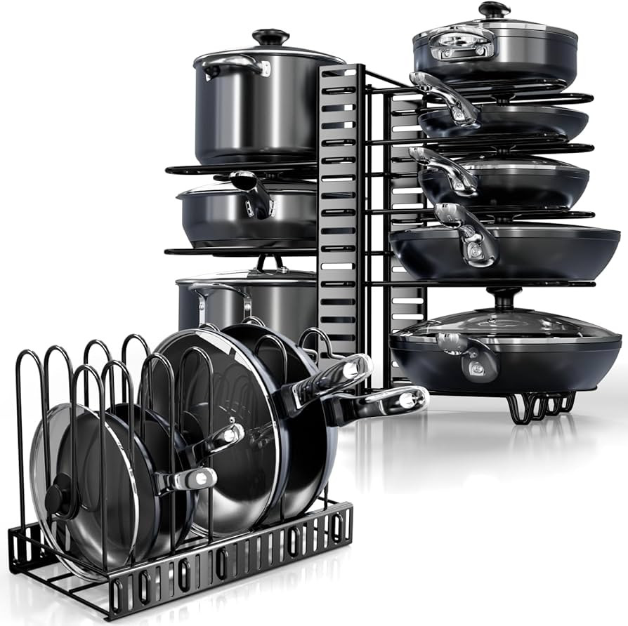 Pots and Pans Organizer Under Cabinet - 8-Tier Adjustable Pan Organizer Rack for Cabinet - Heavy-... | Amazon (US)