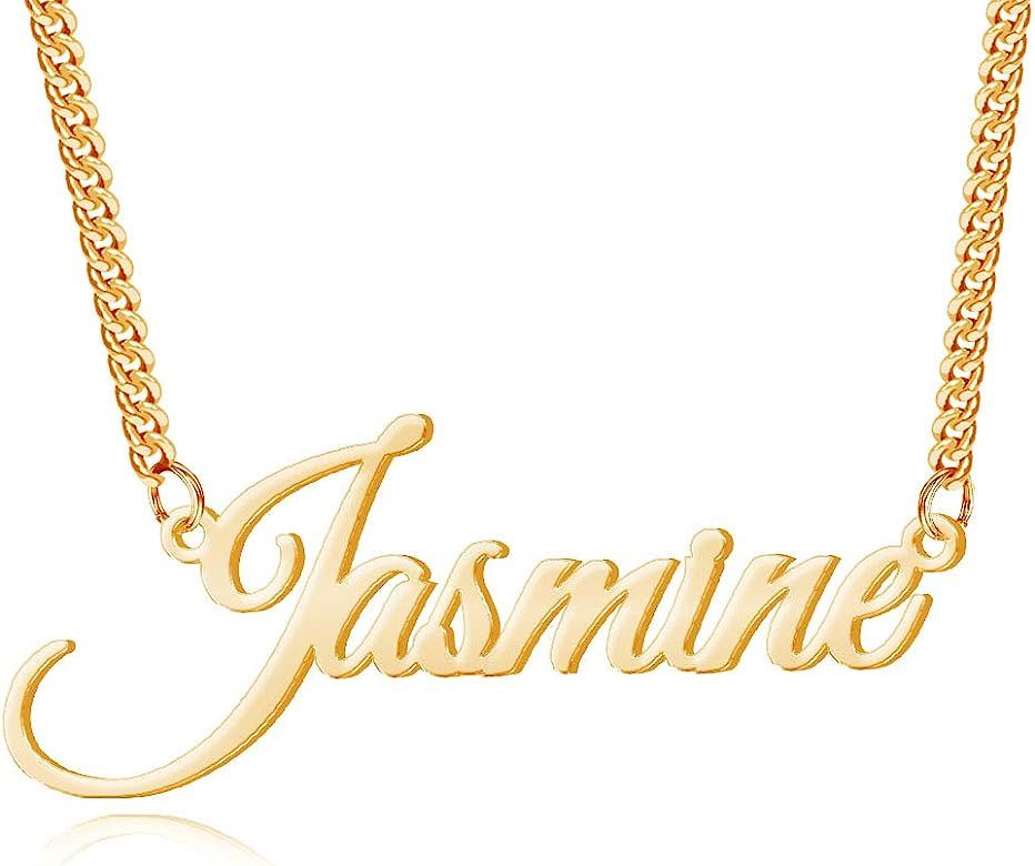 Novgarden Name Necklace Personalized, 18K Gold Plated Custom Name Necklace Nameplate Pendant Jewelry | Amazon (US)