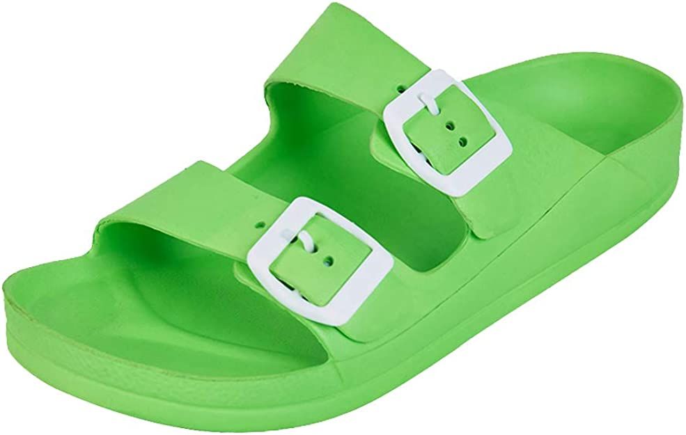 FUNKYMONKEY Women's Comfort Slides Double Buckle Adjustable EVA Flat Sandals | Amazon (US)