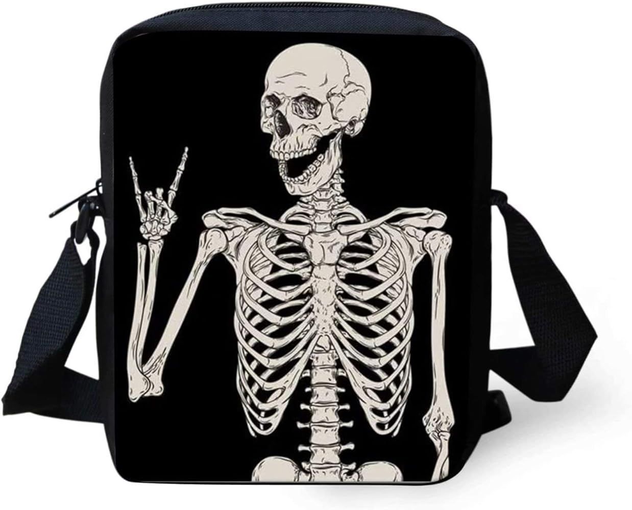 Snilety Rock Skeleton Skull Printed Kid Student Mini Cross Body Bags for Men Women Messenger Bag Pho | Amazon (US)
