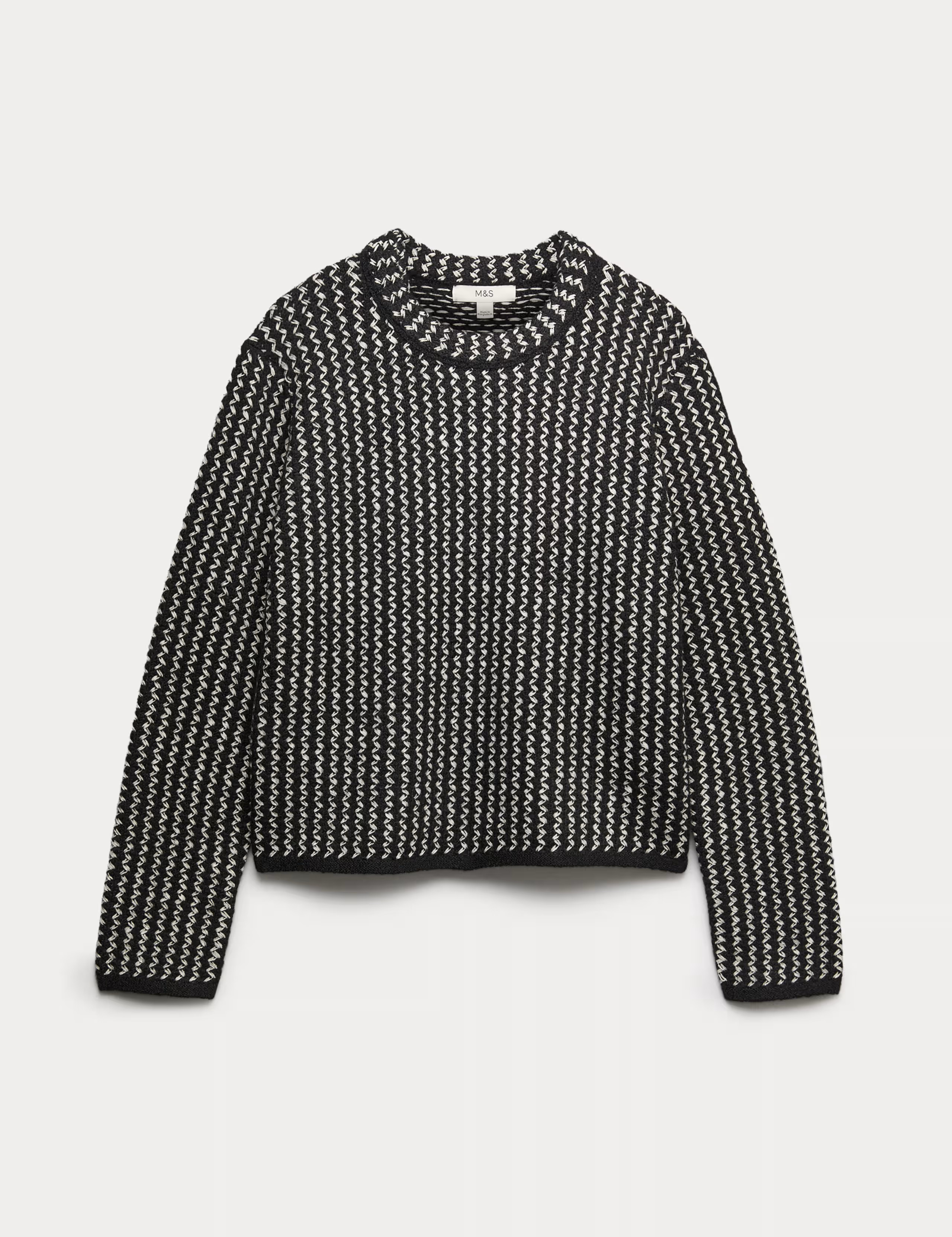 Textured Crew Neck Cropped Jumper With Wool | Marks & Spencer (UK)