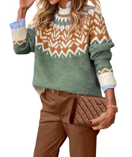EARKOHA Women's Casual Mock Neck Ribbed Sweater Pullover 2025 Fall Long Sleeve Print Fair Isle Sw... | Amazon (US)