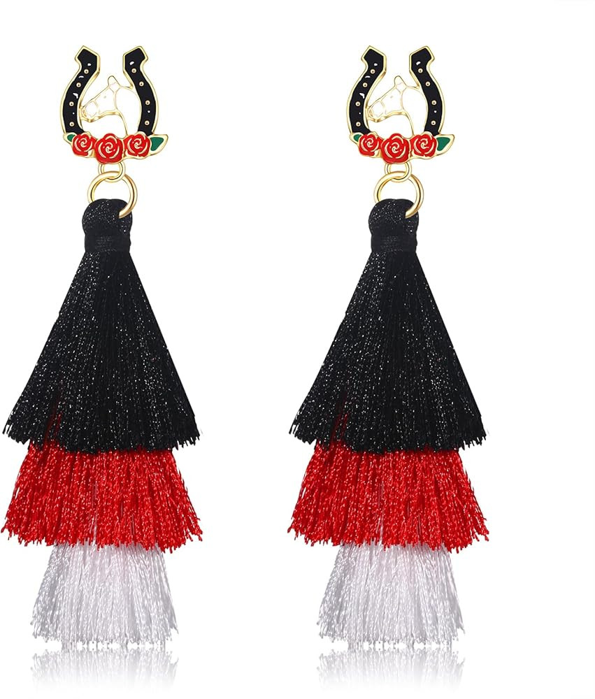 Tiered Tassel Drop Earrings Druzy Round Top Earring Studs for Women | Amazon (US)