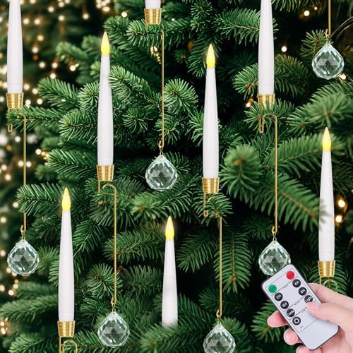 Odewhine Christmas Tree Candles with Remote, 12 Packs Flameless Hanging Candles Led Candle for Xmas Tree Decoration, Christmas Tree Flameless Taper Candle(Crystal Ball) | Amazon (US)