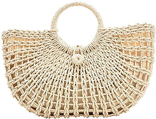 QZUnique Hand-woven Straw Bag Women Summer Beach Handbag Casual Satchel Retro Top Handle Tote Clutch | Amazon (US)