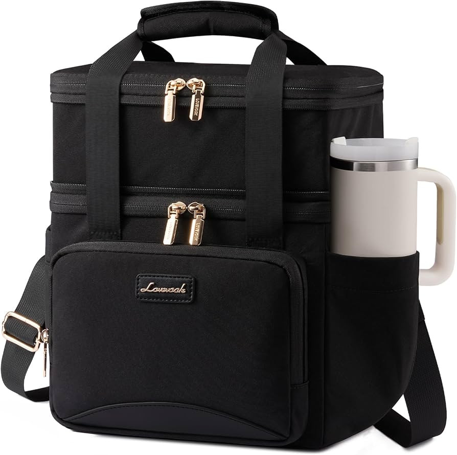 LOVEVOOK Insulated Lunch Bag For Women Men,Expandable Double Deck Lunch Box With Large Cup Holder... | Amazon (US)