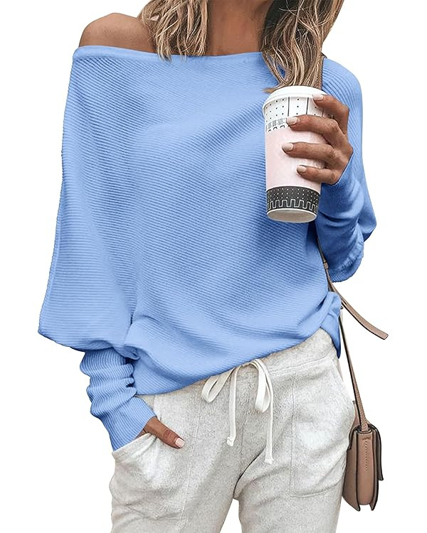 Zenlonr Women's Fall Sweaters 2025 Casual Long Batwing Sleeve Loose Off Shoulder Knit Pullovers J... | Amazon (US)