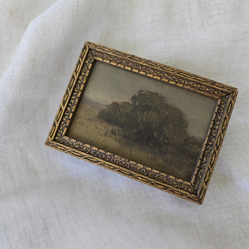 Miniature Tree Landscape Oil Painting in Ornate Antique Gold Frame | Etsy (US)
