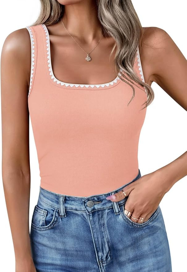 Yousify Women’s Square Neck Tank Tops 2025 Summer Sleeveless Shirts Casual Slim Fitted Color Bl... | Amazon (US)