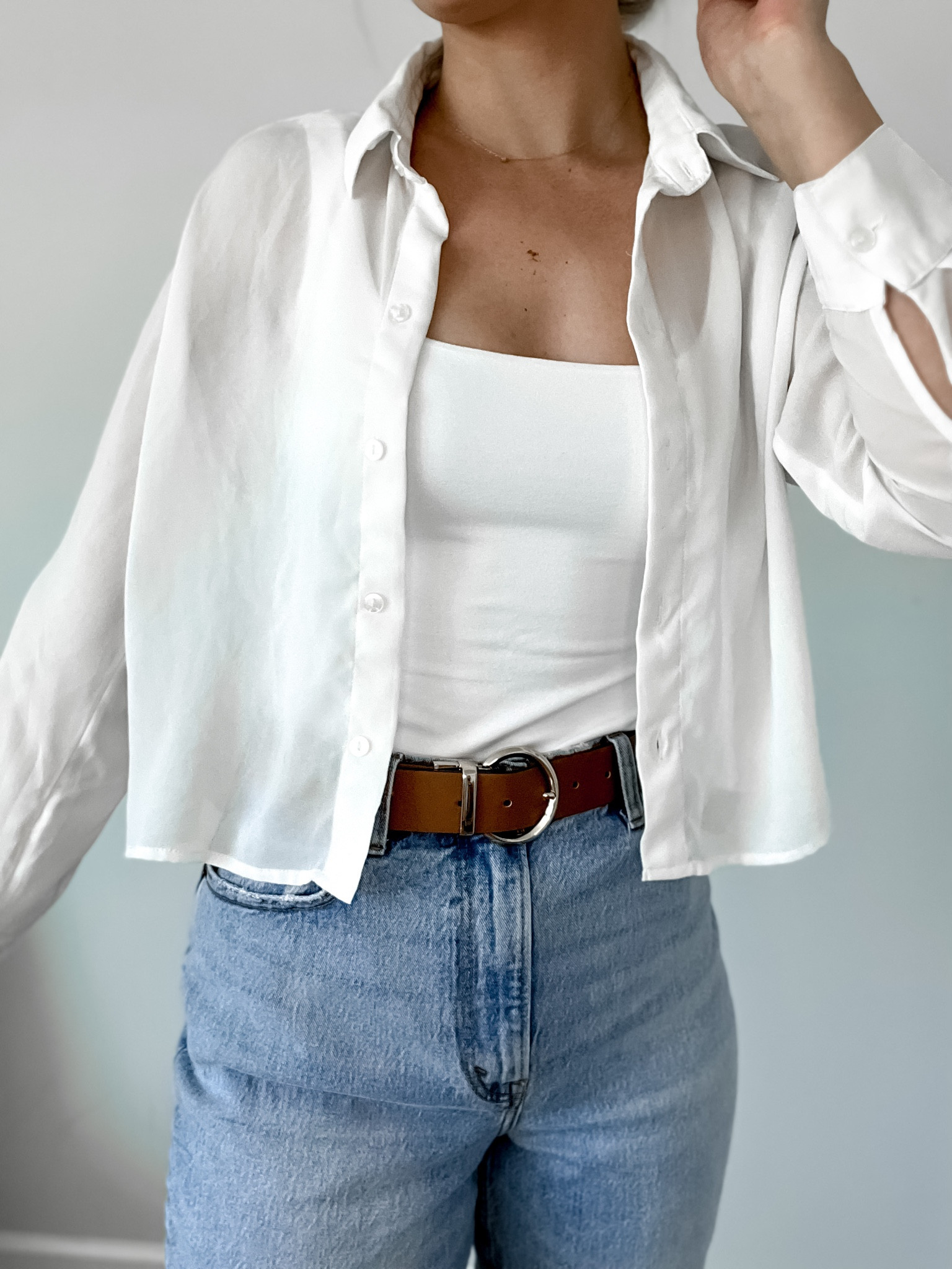 The best transitional Spring outfit from Abercrombie! 😍 With a sheer button up over this body suit, you’re ready for a cool or warm Spring day. 💐 

#LTKunder100 #LTKFind #LTKstyletip