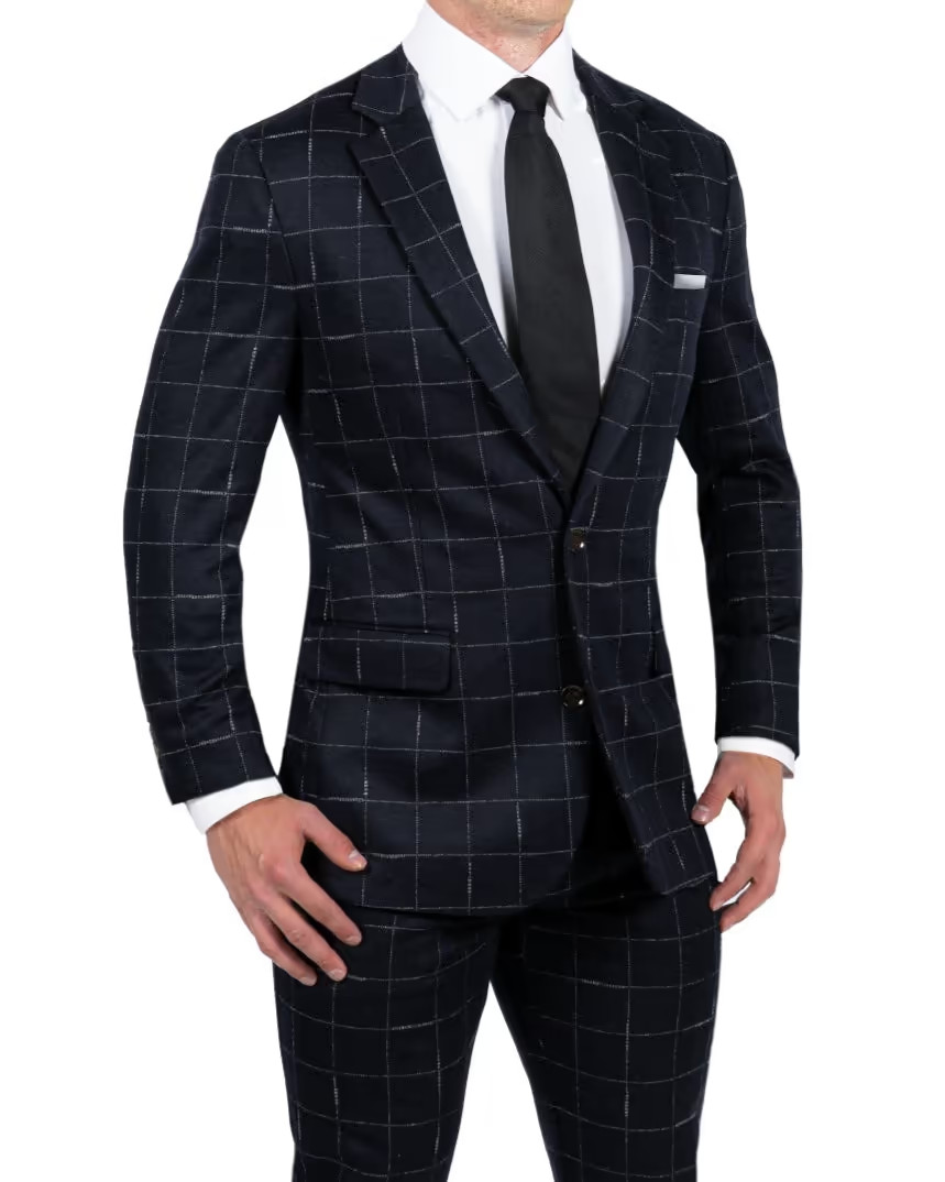 Athletic Fit Stretch Wool Suit - Midnight Navy & Chalk Windowpane | State and Liberty (US)
