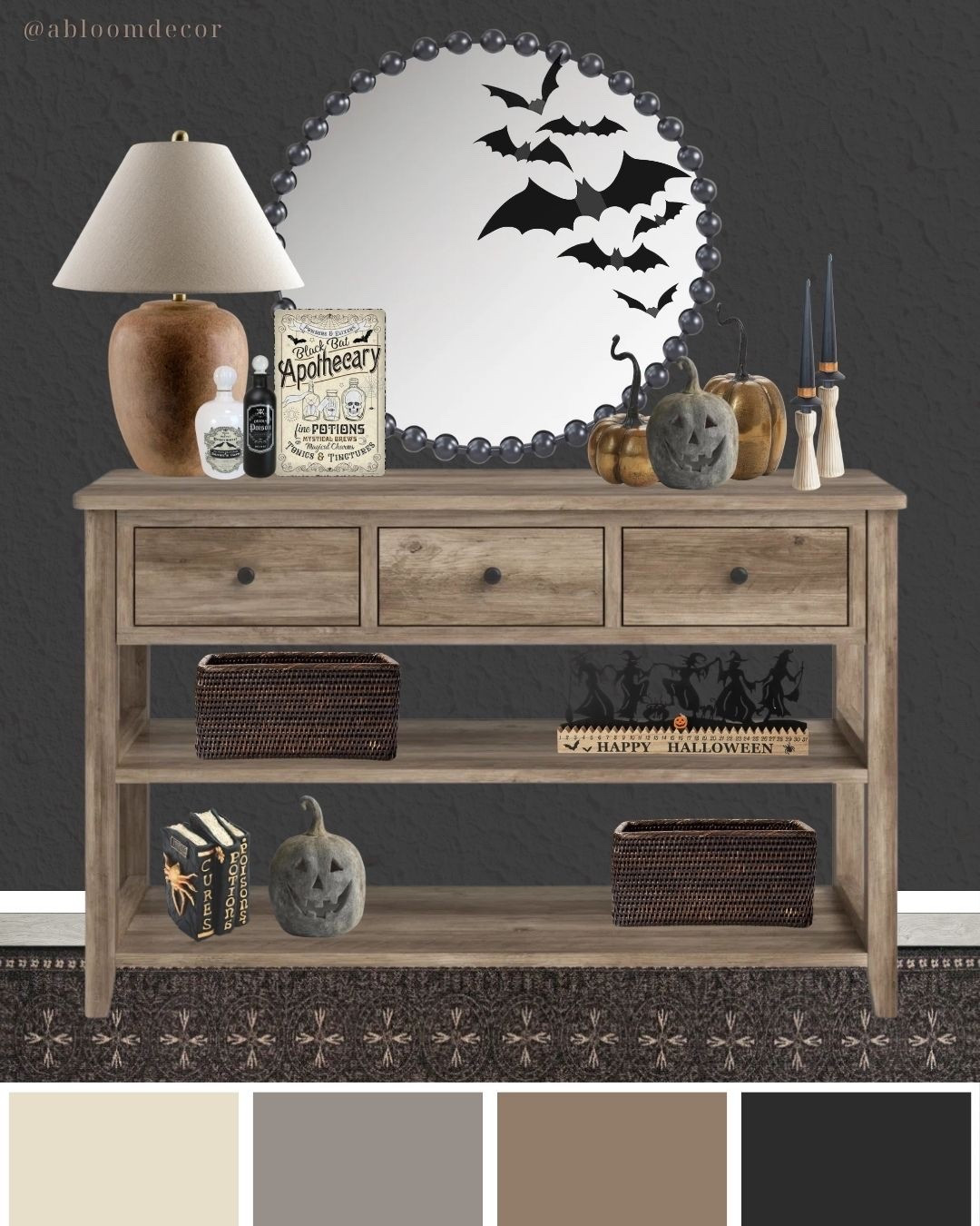 Spooky Halloween entryway design idea with black bats, witchy decor, and apothecary vibes.

#LTKHome #LTKSeasonal