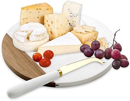 VUDECO White Marble and Acacia Wooden Cheese Board & Knife Set for Christmas Marble Tray for Meat... | Amazon (US)