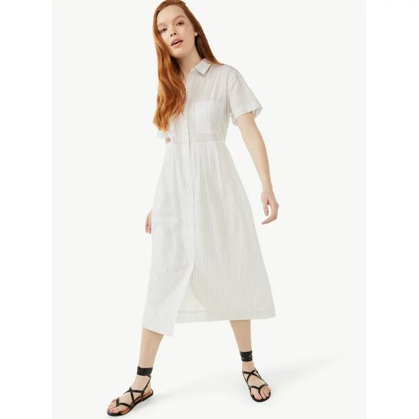 Free Assembly Women’s Short Sleeve Maxi Shirtdress | Walmart (US)