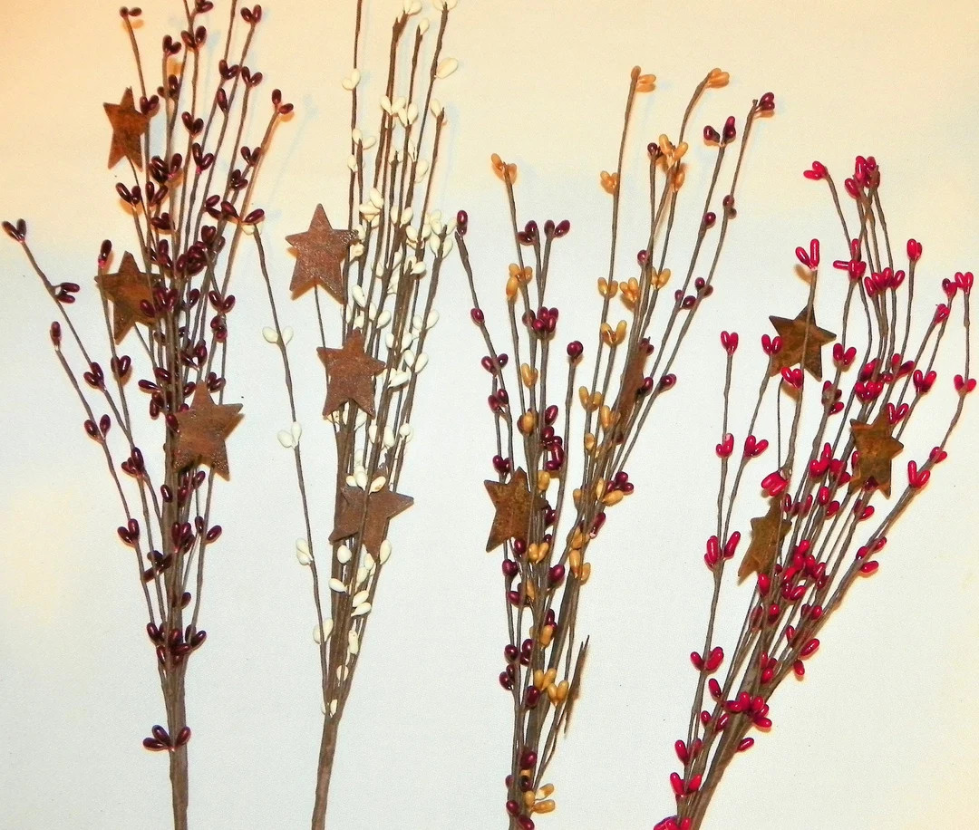 Pip Berries SET of 3 Picks, 24" Berry Picks With Metal Stars, Floral, Choice of Red, Ivory, Burgu... | Etsy (US)