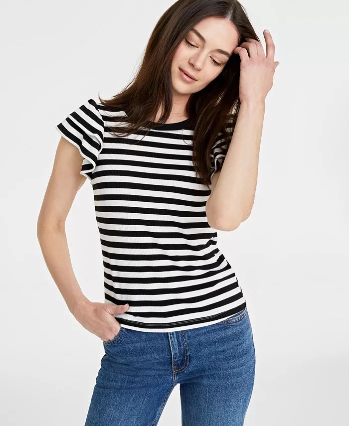 Women's Flutter-Sleeve Ribbed Top, Created for Macy's | Macys (US)