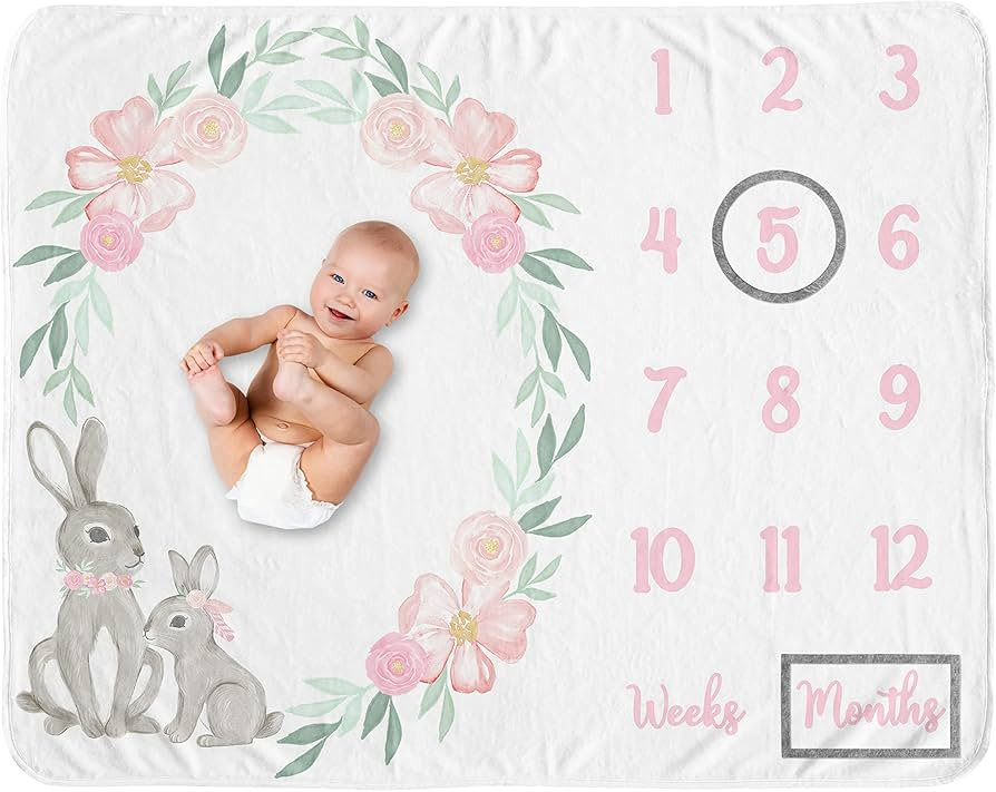 Sweet Jojo Designs Woodland Bunny Girl Milestone Blanket Monthly Newborn First Year Growth Mat Ba... | Amazon (US)
