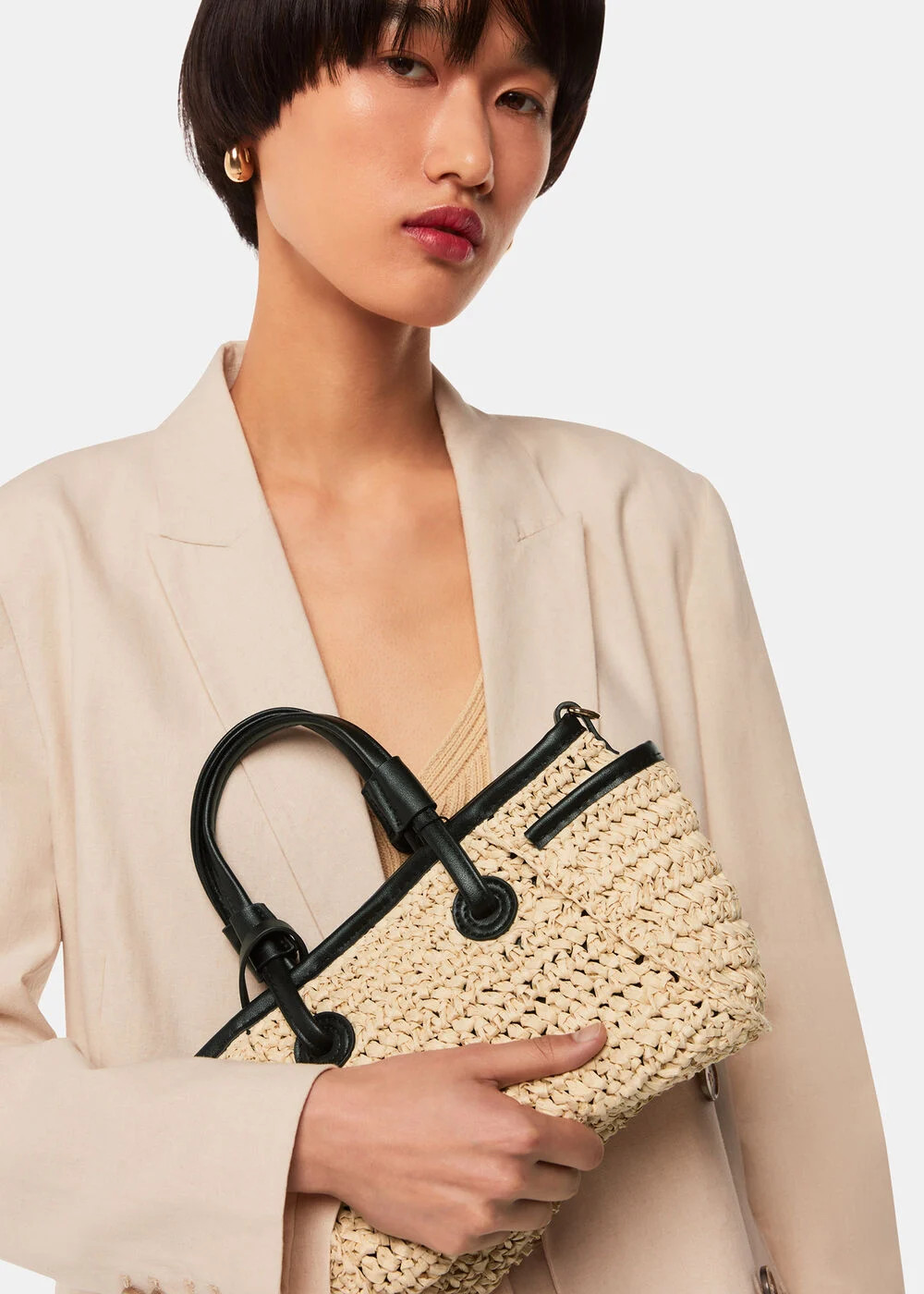 Neutral Aylin Mini Straw Tote Bag | WHISTLES | Whistles UK | | Whistles