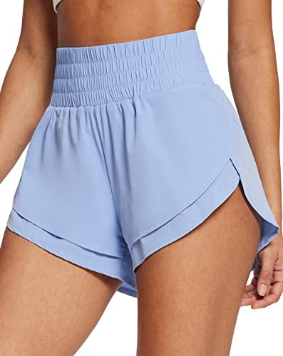 baleaf Women's 3" Workout Shorts High Waisted Athletic Running Shorts with Liner Sports Lightweight Quick Dry Blue M | Amazon (US)