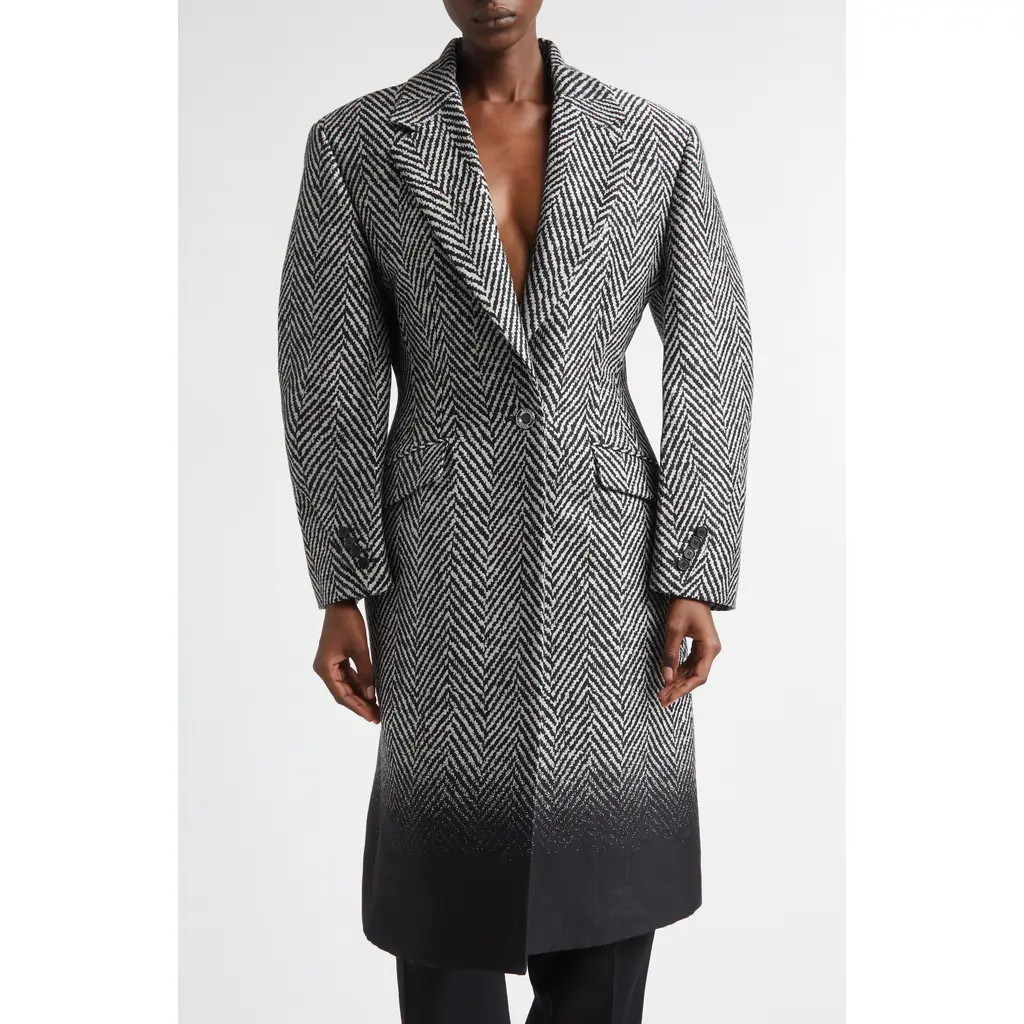 Givenchy Dip Dye Wool Blend Herringbone Coat in Black/White at Nordstrom, Size 10 Us | Nordstrom