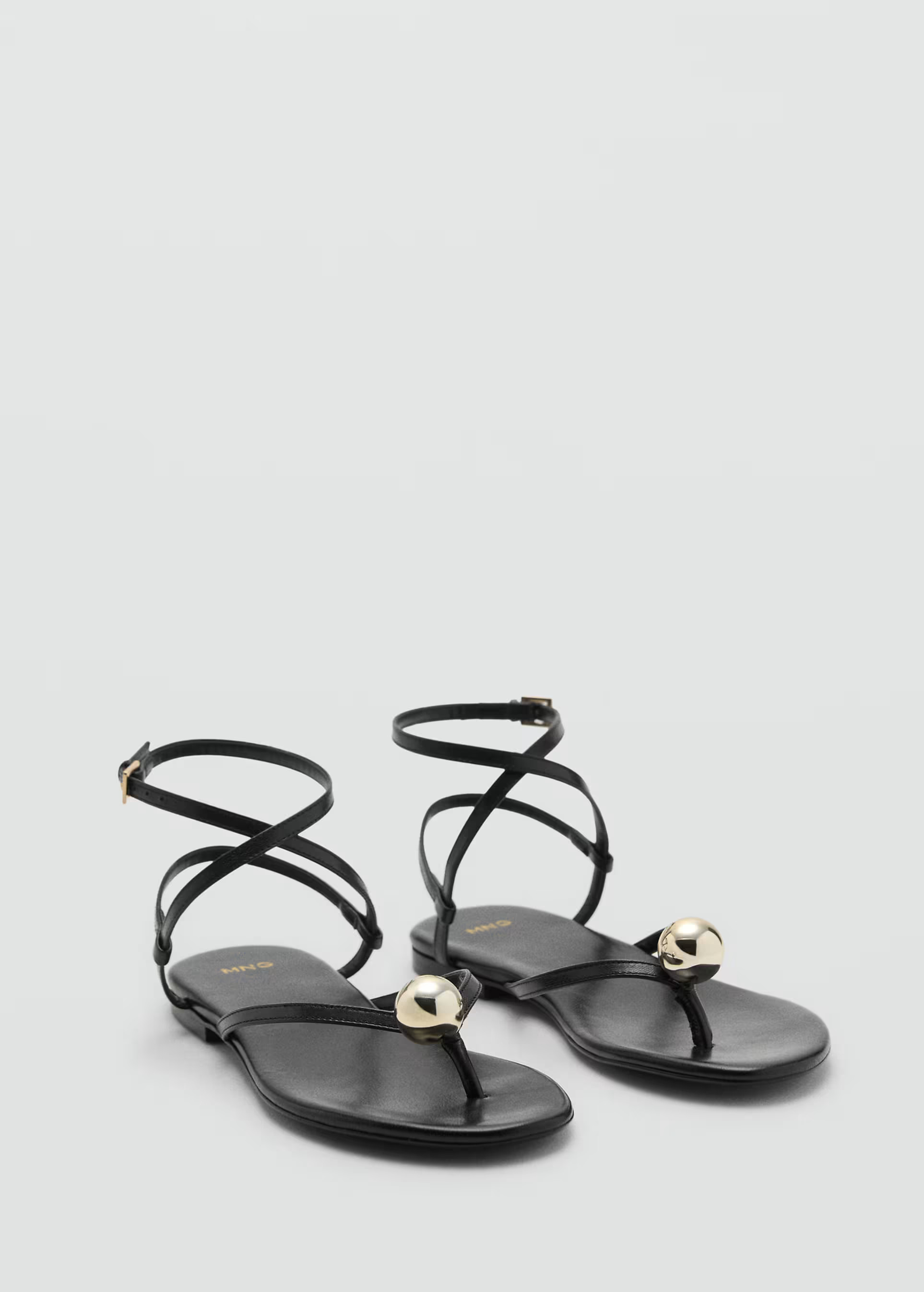 Mango featuring Kaia Gerber flat leather sandal with cross strap in black  | ASOS | ASOS (Global)