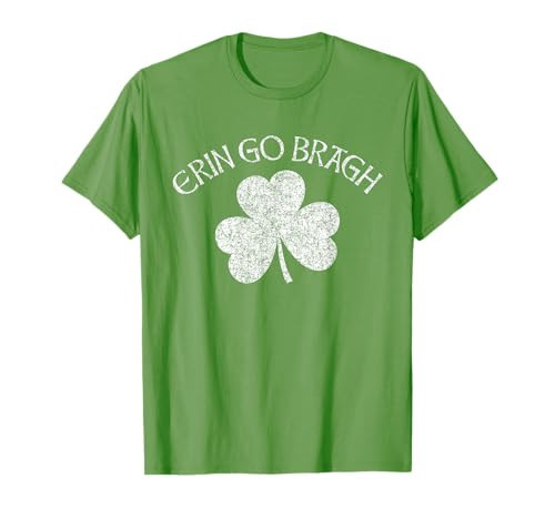 Erin Go Bragh Irish Shamrock Green w Distressed White Print T-Shirt | Amazon (US)