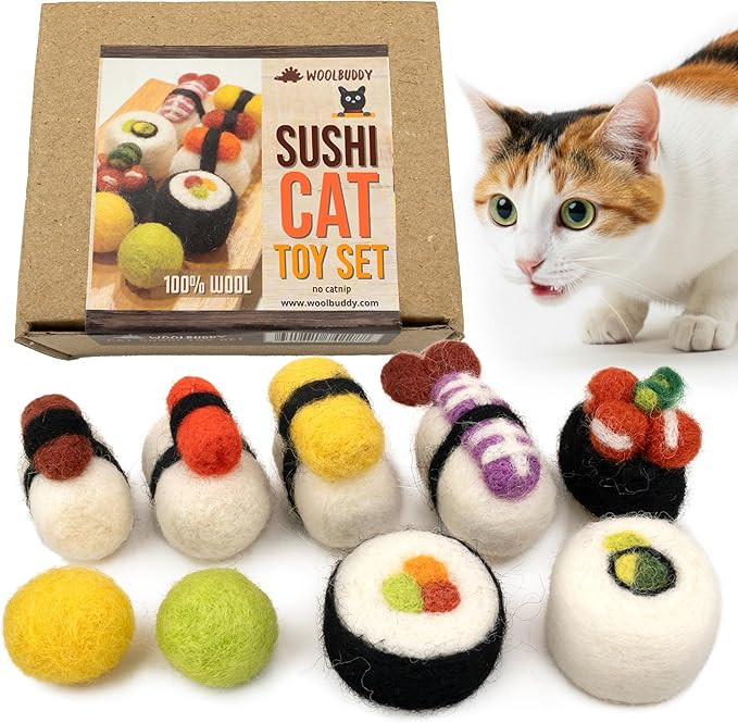 Woolbuddy Sushi Cat Toy Set – Wool Felt Interactive Toys for Indoor Cats & Kittens, Catnip-Free... | Amazon (US)