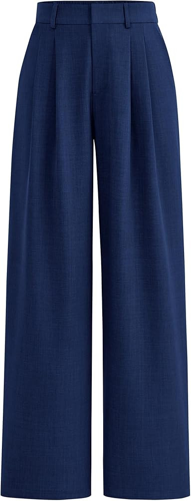 PRETTYGARDEN Womens Elastic High Waisted Straight Leg Business Trousers Slacks With Pockets | Amazon (US)