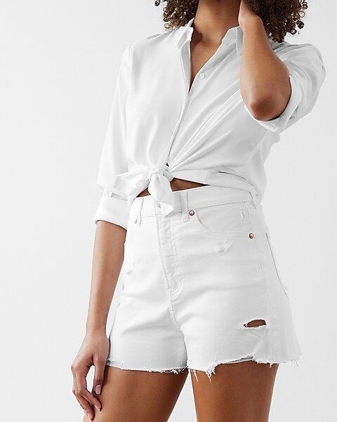 Super High Waisted White Wash Mom Jean Shorts | Express