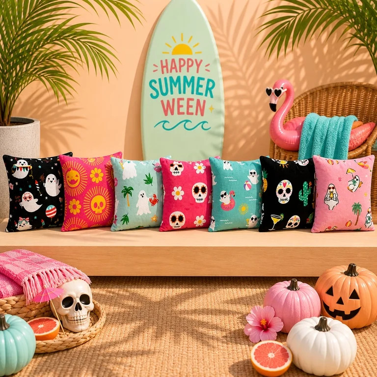 Summerween 18"x18" Plush Decorative Pillow, Summer Chills | Walmart (US)