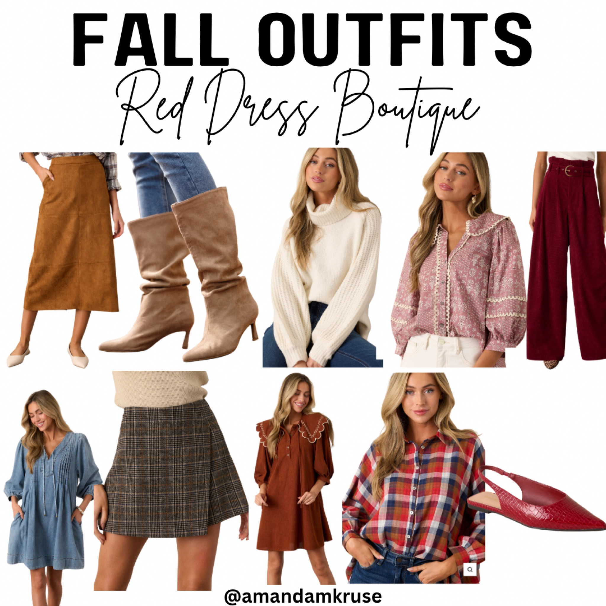 Trendy fall outfits from Red Dress Boutique 

Faux suede midi skirt, suede boots, sweater, corduroy pants, denim dress, plaid mini skirt, corduroy dress, plaid top, sling back flats 

#LTKSeasonal #LTKFindsUnder100 #LTKWorkwear