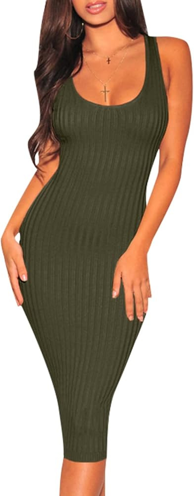 Women's Sexy Bodycon Tank Dresses Sleeveless Ribbed Knit Midi Club Dresses | Amazon (US)