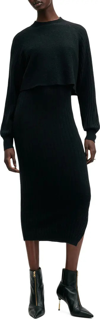 AllSaints Margot Rib Wool Blend Crop Sweater & Midi Sweater Dress Set | Nordstromrack | Nordstrom Rack