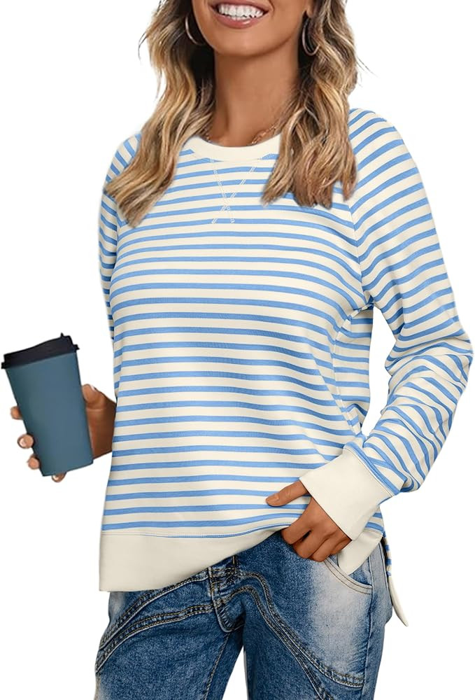 Glamaker Womens Long Sleeve Sweatshirt Casual Crewneck Sweatshirts Loose Fit Pullover Tops | Amazon (US)