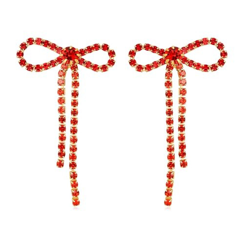 Red bow Earrings for Women Dangling Red Rhinestone Dangle Sparkly Crystals Bow Drop Statement Earrings for Wedding Prom | Amazon (US)