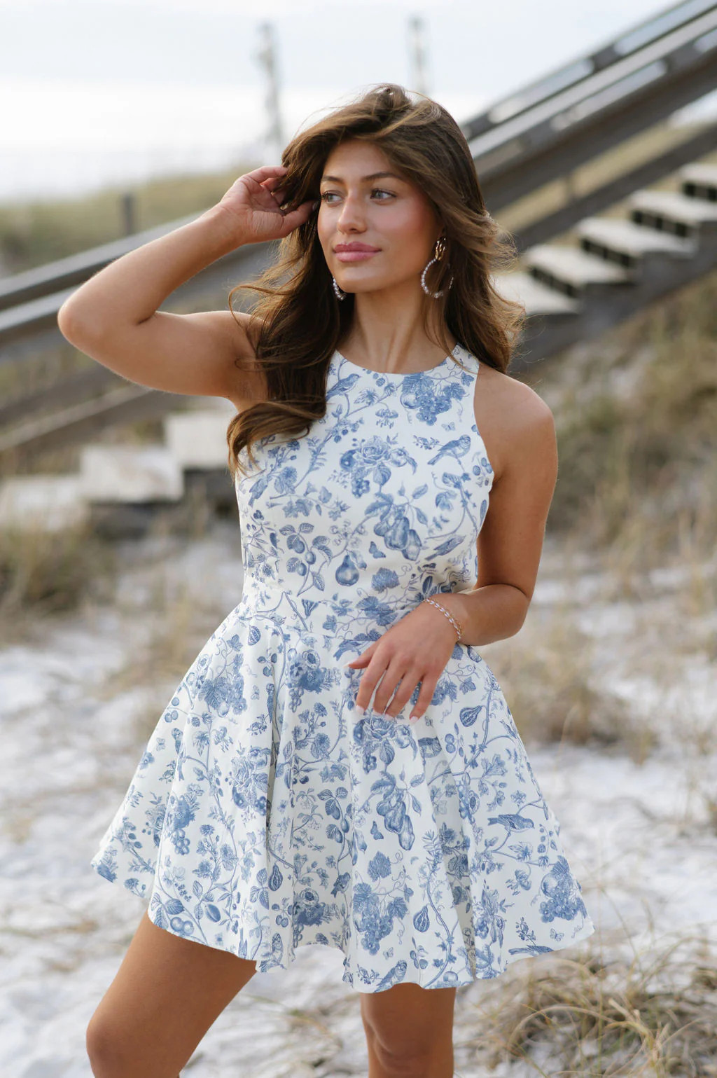 Poplin Floral Mini Dress- Blue | These Three
