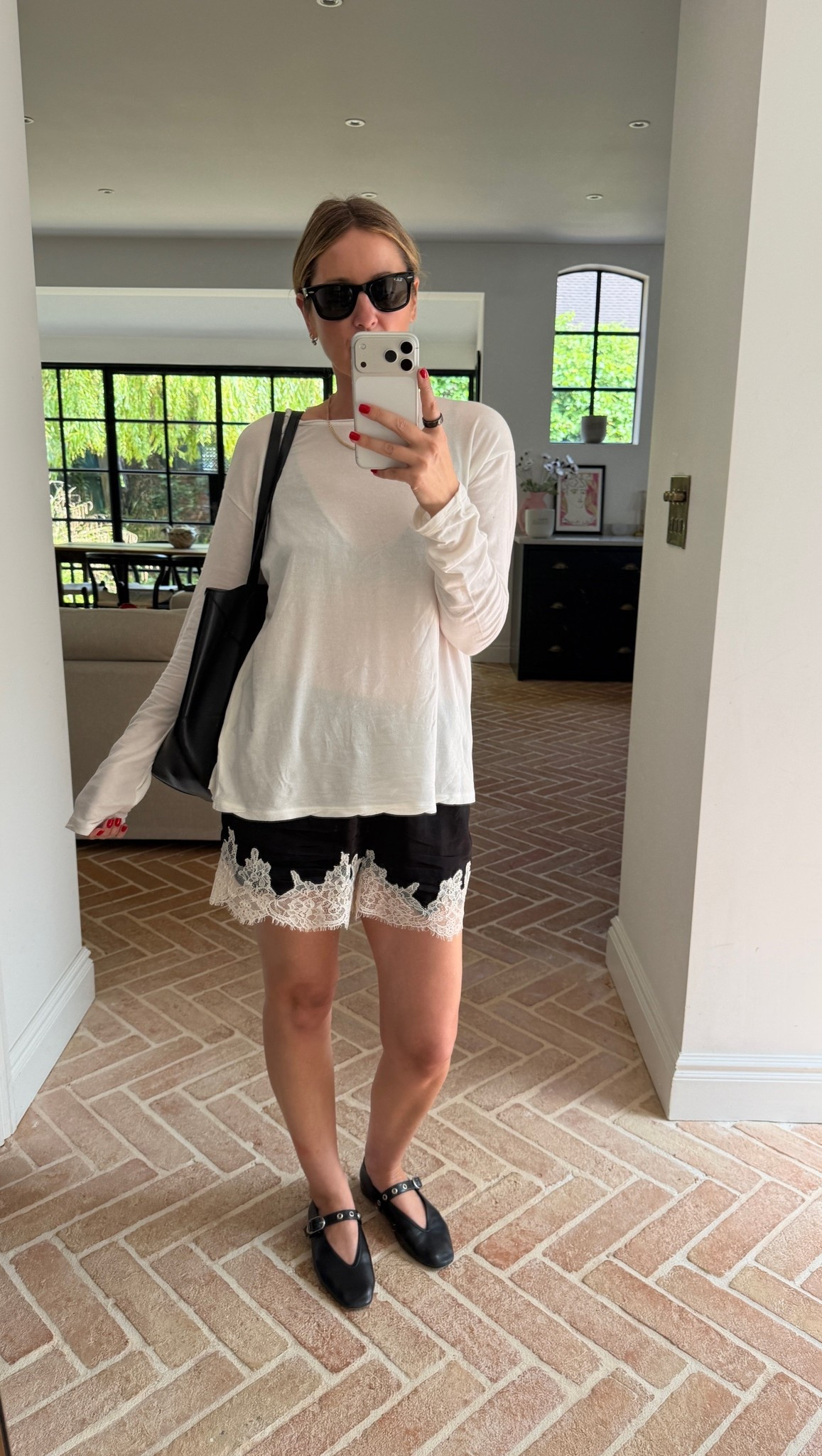 Lace shorts + long sleeve tees | summer outfit | ballet flats

#LTKuk #LTKeurope #LTKsummer
