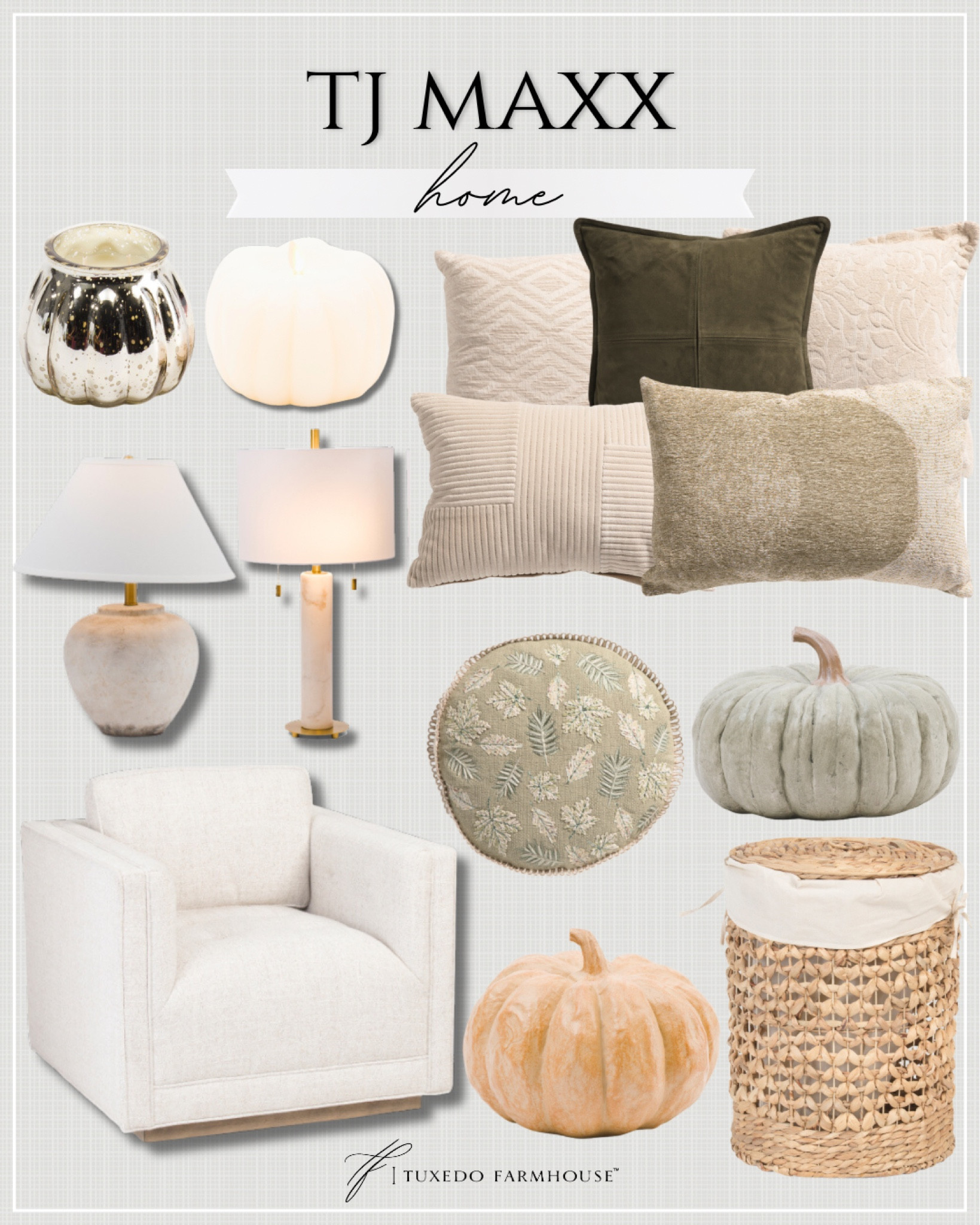 TJ Maxx - Home

Beautiful home neutrals in the new arrivals from TJ Maxx!  What a cozy little collection.

Seasonal, home decor, fall, autumn, pillows, lamps, candles, baskets, pumpkins

#LTKFindsUnder100 #LTKSeasonal #LTKHome