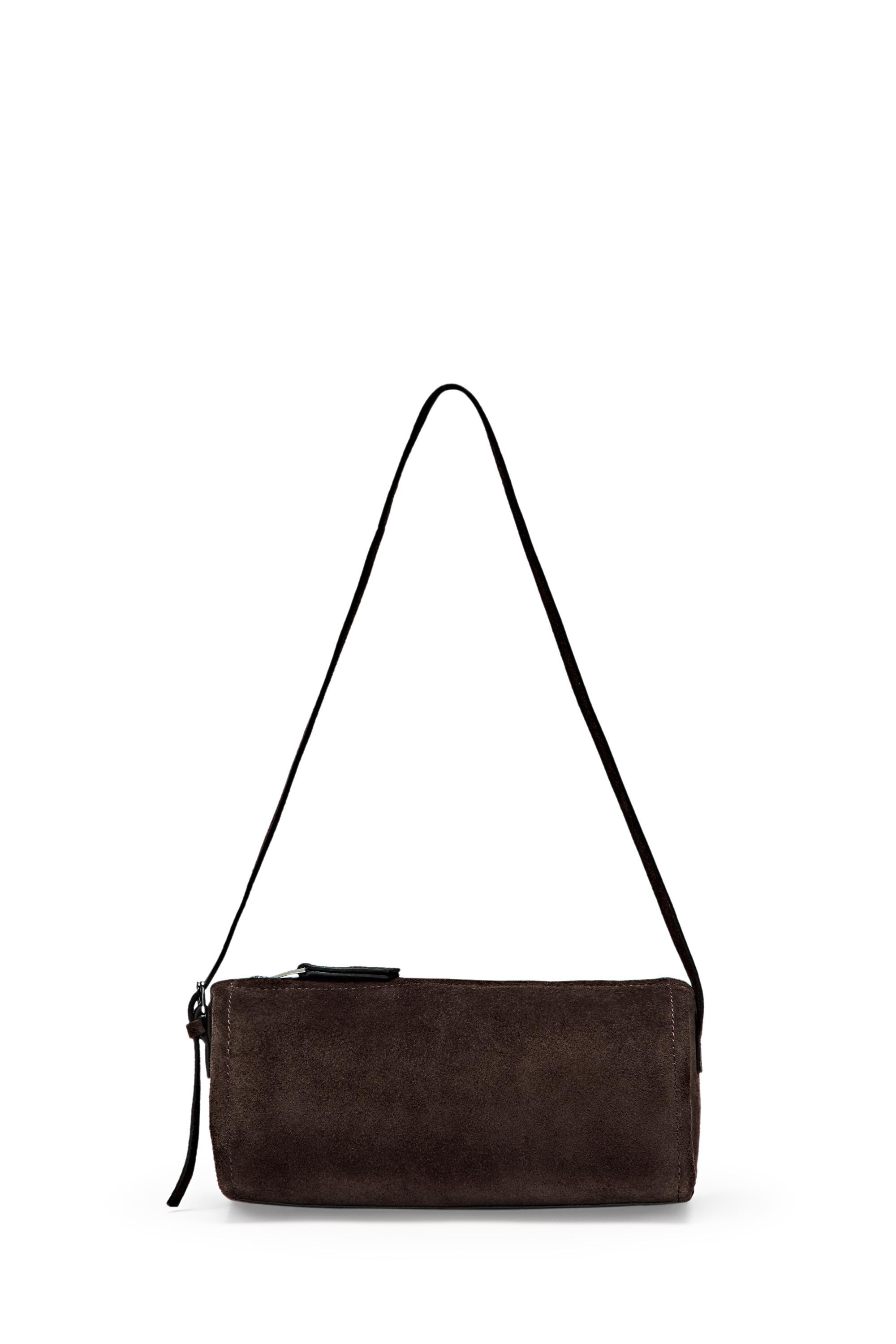 Split suede leather crossbody bag - Chocolate | Massimo Dutti FR