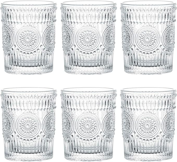 Kingrol 6 Pack 9.5 oz Romantic Water Glasses, Premium Drinking Glasses Tumblers, Vintage Glasswar... | Amazon (US)