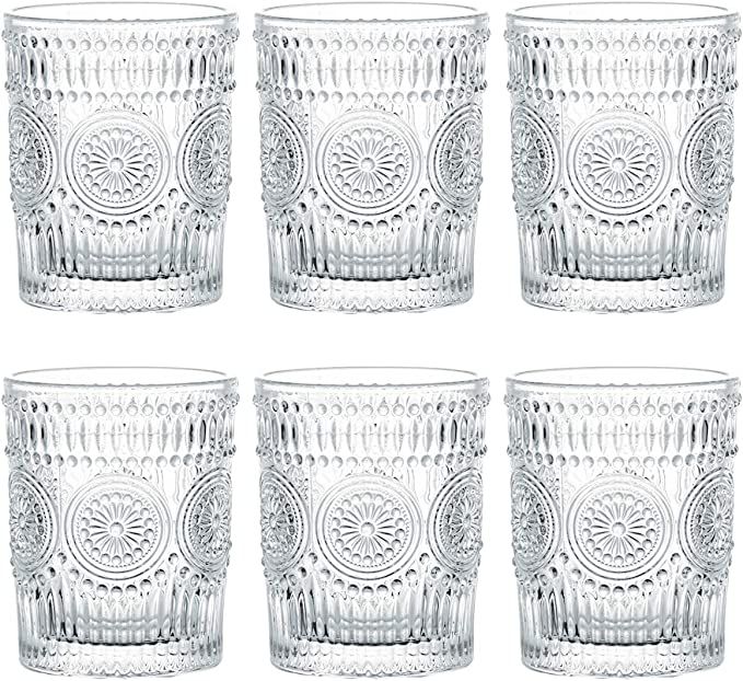Kingrol 6 Pack 9.5 oz Romantic Water Glasses, Premium Drinking Glasses Tumblers, Vintage Glasswar... | Amazon (US)