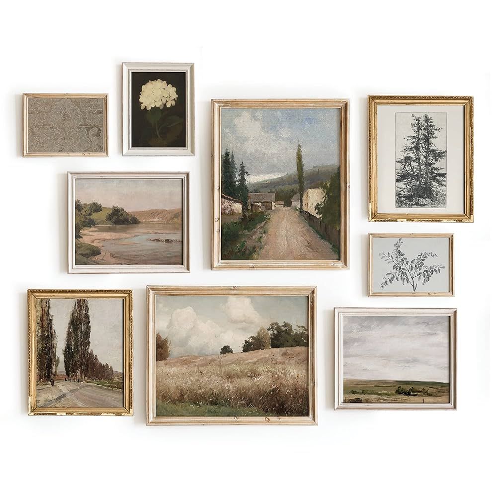 Vintage Landscape Wall Art - Set 9 French Country Vintage Antique Warm Aesthetic Gallery Wall Art... | Amazon (US)