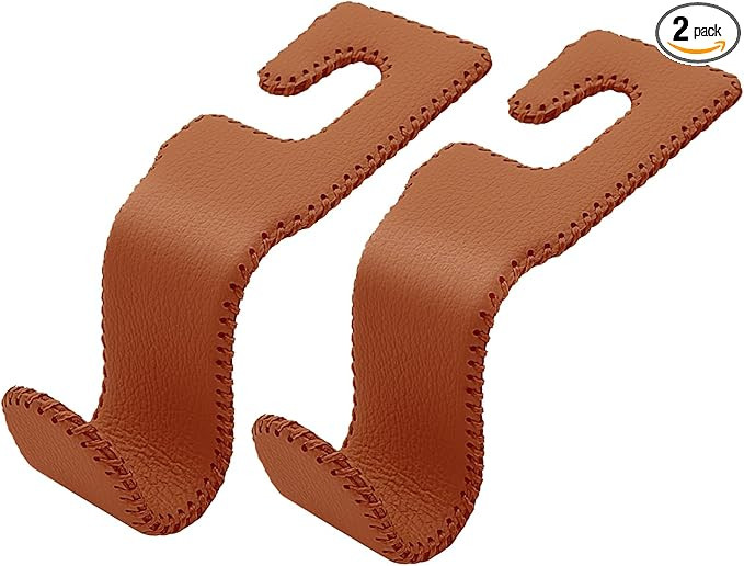 Leather-Wrapped Car Headrest Hooks & Seat Back Organizer - 2 Pack U-Shaped Car Purse Holder for B... | Amazon (US)