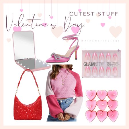 Valentines gifts 
Heart candle
Red handbag
Pink sweater 
Pink bow heels 

#LTKhome #LTKSeasonal #LTKfindsunder50