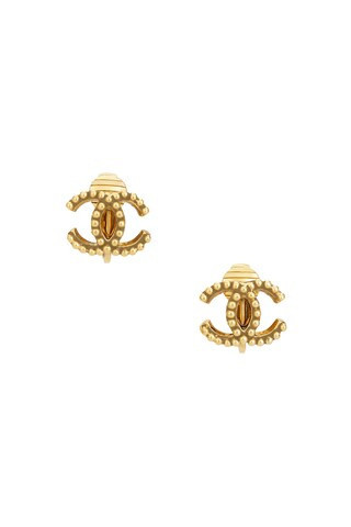 Chanel Coco Mark Clip-On Earrings in Metallic Gold | FWRD 